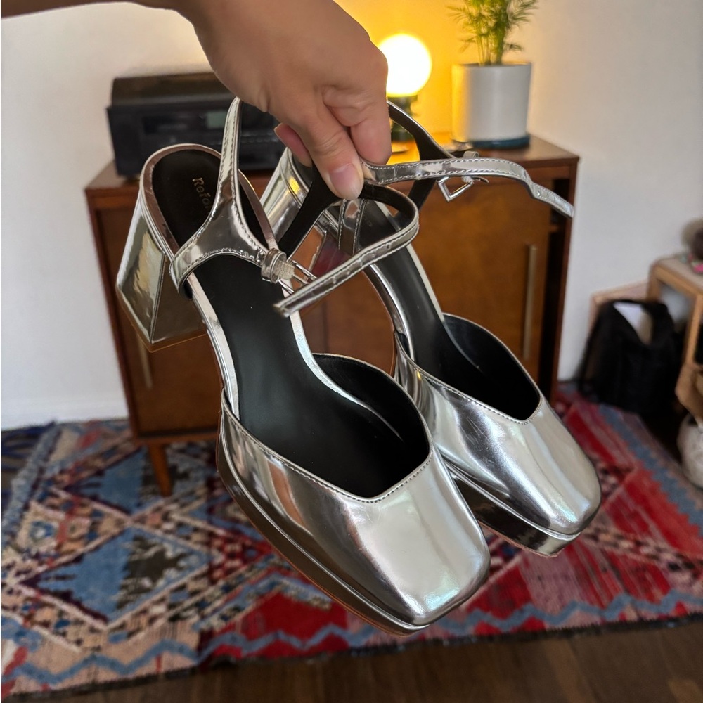 Reformation Silver Platform Heels